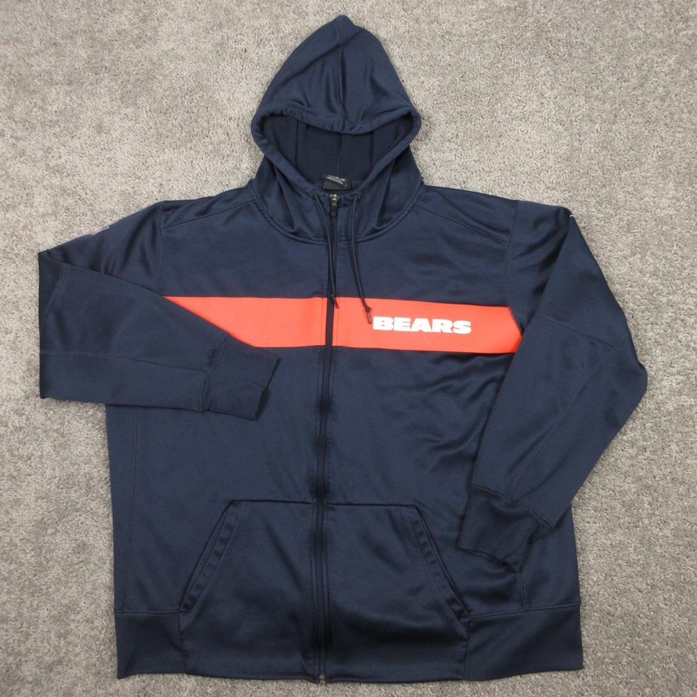 Chicago Bears Sweater Mens 2XL Blue Full Zip Hoodie Sweatshirt Nike NFL On Field